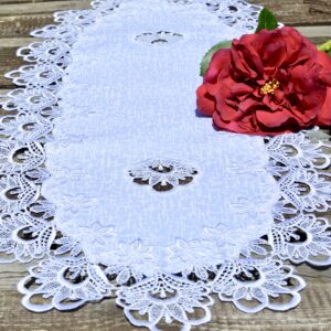 Csipkés asztali futó – fehér csipkés álom 90×40 cm ovális