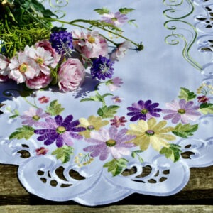 Pillangóvirágos terítő – riselt mintás 90×40 cm ovális