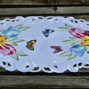 Hímzett kis terítő – tulipáncsokros 45×30 cm ovális