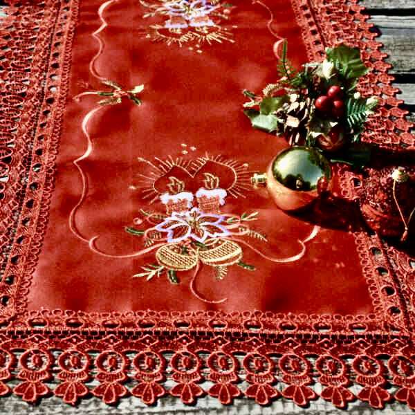 Bordó karácsonyi futó - bordó gyertyával 90x45 cm