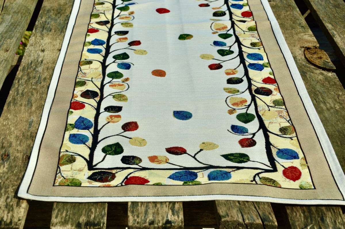 Levélmintás gobelin futó - asztali futó terítő 140x45 cm